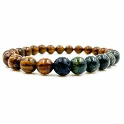 Everwood Company JEWELRY & ACCESSORIES Green Serpentine, Dark Sandalwood Beaded Bracelet