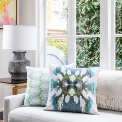 Laura Park Designs Peacock Blue Linen Cotton Pillow BED & SOFA