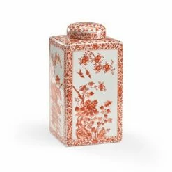 Chelsea House Lotus Square Jar-Large Red