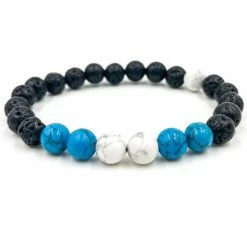 Everwood Company JEWELRY & ACCESSORIES White Howlite, Turquoise Howlite & Lava Rock Beaded Bracelet