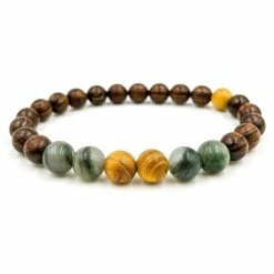 Everwood Company JEWELRY & ACCESSORIES Yellow Sandalwood, Green Jasper & Sandalwood Beaded Bracelet