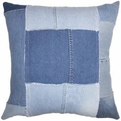Square Feathers Denim Patches Throw Pillow