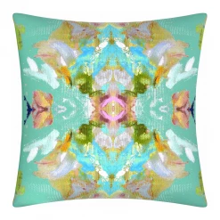 Laura Park Designs BED & SOFA Stained Glass Turquoise Linen Throw Pillow