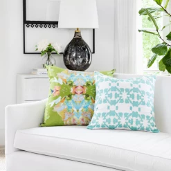 Laura Park Designs BED & SOFA Stained Glass Green Linen Throw Pillow