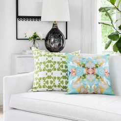 Laura Park Designs BED & SOFA Stained Glass Turquoise Linen Throw Pillow