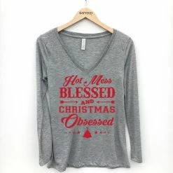 Katydid TEES, TOPS & PULLOVERS Hot Mess Blessed And Christmas Obsessed Long-sleeve Tee