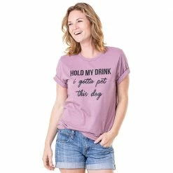 Katydid Hold My Drink I Gotta Pet This Dog T-Shirt TEES, TOPS & PULLOVERS