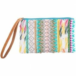 Katydid Multicolored Diamond Pattern Wristlet With Leather Strap BAGS, POUCHES & PURSES