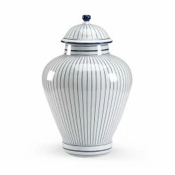 Chelsea House DECOR & ROOM ACCESSORIES Large Blue Pinstripe Castle Urn