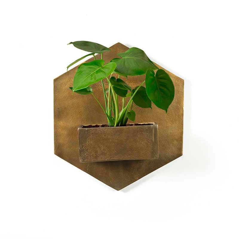 Four Hands Outdoor Living Ozur Hexagon Brass Wall Planter 1 Four Hands Outdoor Living Ozur Hexagon Brass Wall Planter