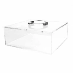 Square Feathers GIFTS Clear Box With Chrome Circle Handles