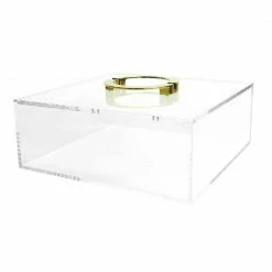 Square Feathers Clear Box With Gold Circle Handles GIFTS