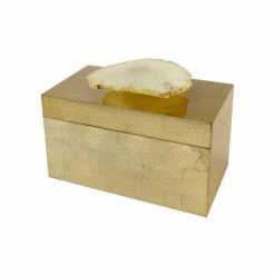 Square Feathers GIFTS Gold Lacquered Box With Agate Handle