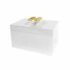 Square Feathers White Lacquered Box - Gold Greek Handle