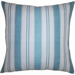 Square Feathers Teal Stripe Throw Pillow