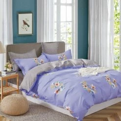 Azure Mango Kaufman Lily Purple Floral 100% Cotton Reversible Comforter Set BED & SOFA