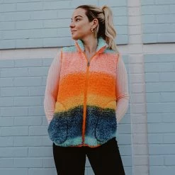 Katydid Rainbow Sherpa Vest With Pockets TEES, TOPS & PULLOVERS