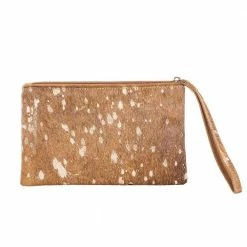 Katydid Brown & Gold Metallic Hair On Leather Wristlet BAGS, POUCHES & PURSES