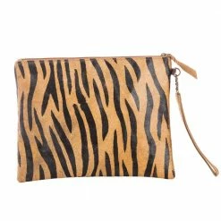 Katydid Brown & Black Zebra Hair On Leather Clutch