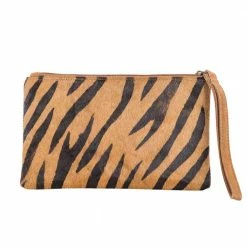 Katydid BAGS, POUCHES & PURSES Brown & Black Zebra Hair On Leather Wristlet