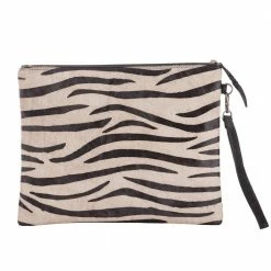 Katydid Grey & Black Zebra Hair On Leather Clutch
