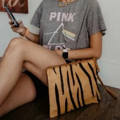 Katydid Brown & Black Zebra Hair On Leather Clutch