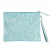 Katydid Turquoise & Silver Metallic Hair On Leather Clutch BAGS, POUCHES & PURSES