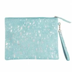 Katydid Turquoise & Silver Metallic Hair On Leather Clutch BAGS, POUCHES & PURSES