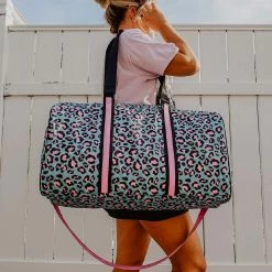 Katydid Blue Leopard Print Weekender Bag