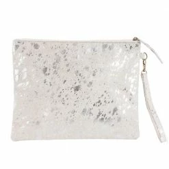 Katydid Gray & Silver Metallic Hair On Leather Clutch BAGS, POUCHES & PURSES