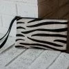Katydid BAGS, POUCHES & PURSES Grey & Black Zebra Hair On Leather Wristlet