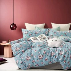 Azure Mango Anna Rose Print 100% Cotton Reversible Comforter Set BED & SOFA