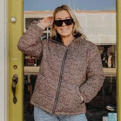 Katydid Leopard Reversible Puffer Jacket TEES, TOPS & PULLOVERS