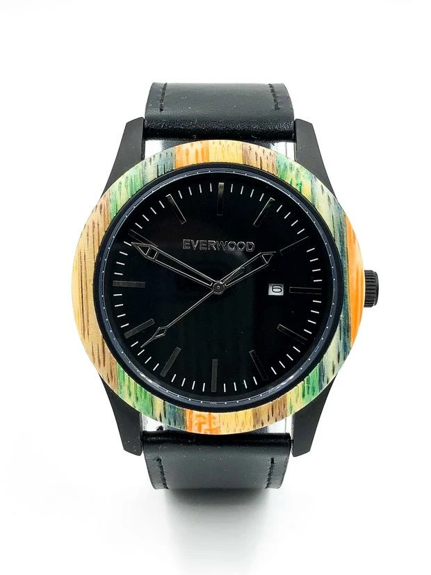 Everwood Company JEWELRY & ACCESSORIES Multi Bamboo & Black Leather Watch 6 Everwood Company JEWELRY & ACCESSORIES Multi Bamboo & Black Leather Watch