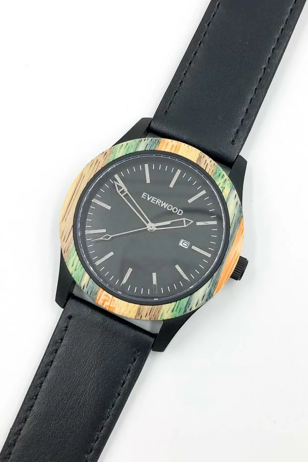 Everwood Company JEWELRY & ACCESSORIES Multi Bamboo & Black Leather Watch 9 Everwood Company JEWELRY & ACCESSORIES Multi Bamboo & Black Leather Watch