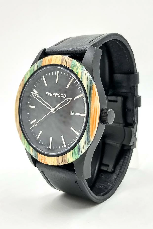Everwood Company JEWELRY & ACCESSORIES Multi Bamboo & Black Leather Watch 7 Everwood Company JEWELRY & ACCESSORIES Multi Bamboo & Black Leather Watch