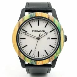 Everwood Company JEWELRY & ACCESSORIES Multi Bamboo & Black Leather Watch