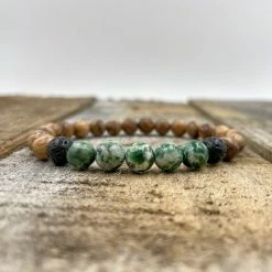 Everwood Company Green Tree Agate, Light Sandalwood Beaded Bracelet