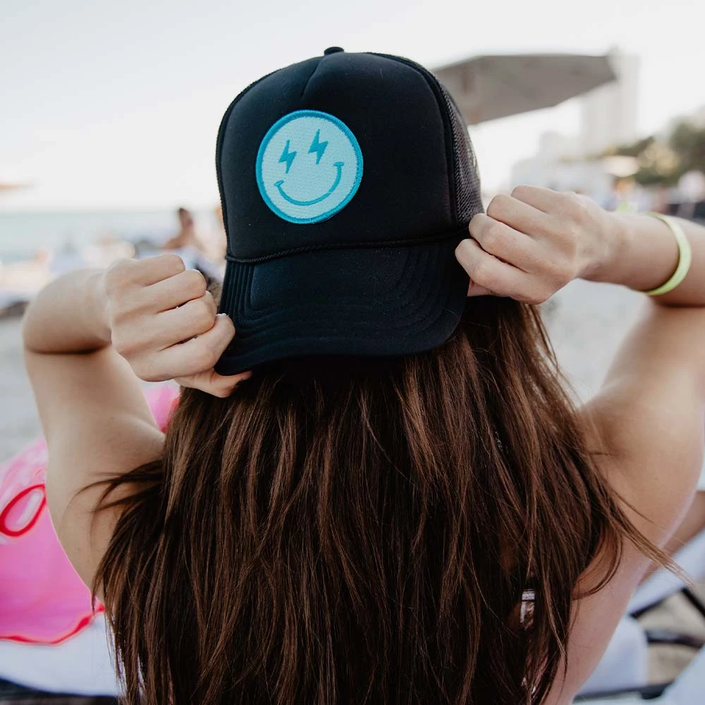 Katydid Turquoise Lightning Happy Face Foam Trucker Hat CAPS & HATS 1 Katydid Turquoise Lightning Happy Face Foam Trucker Hat CAPS & HATS