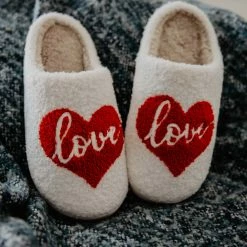 Katydid Love Heart Fuzzy Valentine Slippers