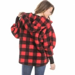 Katydid TEES, TOPS & PULLOVERS Red Plaid Lightweight Body Wrap With Hoodie