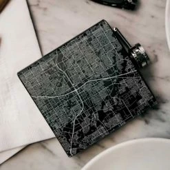 Cyan Castor Pick Your City Engraved Matte Black Map Hip Flask Drinkware