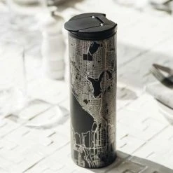 Cyan Castor Engraved Map Tumbler Matte Black - Plano Drinkware