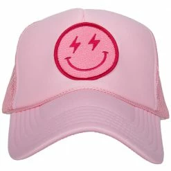 Katydid CAPS & HATS Hot Pink Lightning Happy Face Foam Trucker Hat