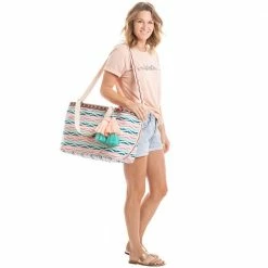 Katydid Coral, Mint, And Lilac Squares Weekender Bag