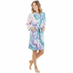 Katydid WOMEN'S LOUNGE & SWIM WEAR Teal, Purple, And Peach Tie Dye Women's Robe 6 Katydid WOMEN'S LOUNGE & SWIM WEAR Teal, Purple, And Peach Tie Dye Women's Robe