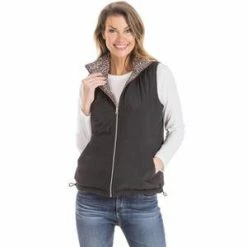 Katydid Leopard Reversible Puffer Vest With Pockets TEES, TOPS & PULLOVERS